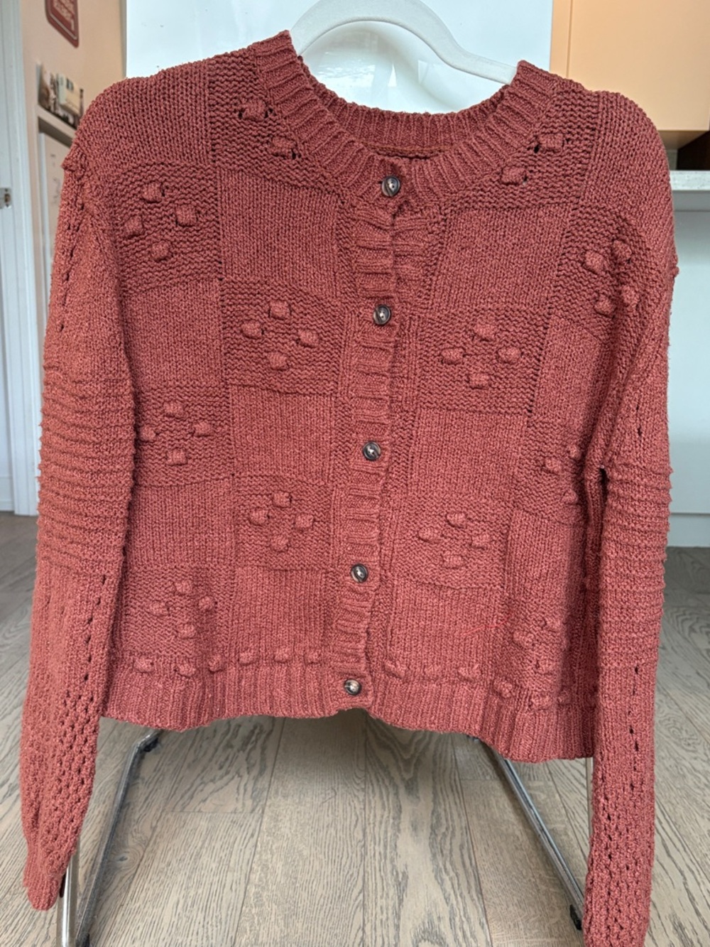 Cotton Pilcro Rust Knit Bobble-Detail Button Anthropologie Cardigan